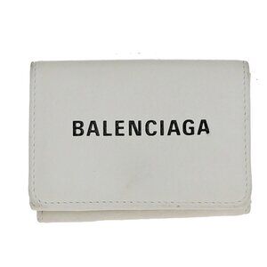 BALENCIAGA Logo Everyday Mini Trifold Compact Wallet Leather White Italy